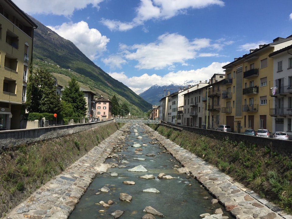 Adda River cycling path in the Valtellina valley near Tirano