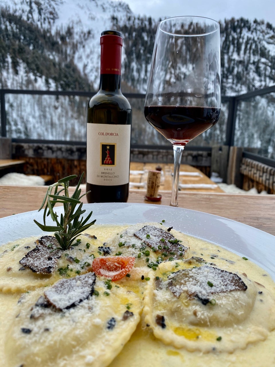 Findlerhof mountain restaurant in Findeln with Matterhorn view