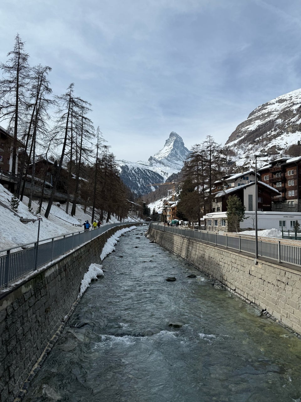 Matterhorn reflected in the Vispa river at dusk, Zermatt