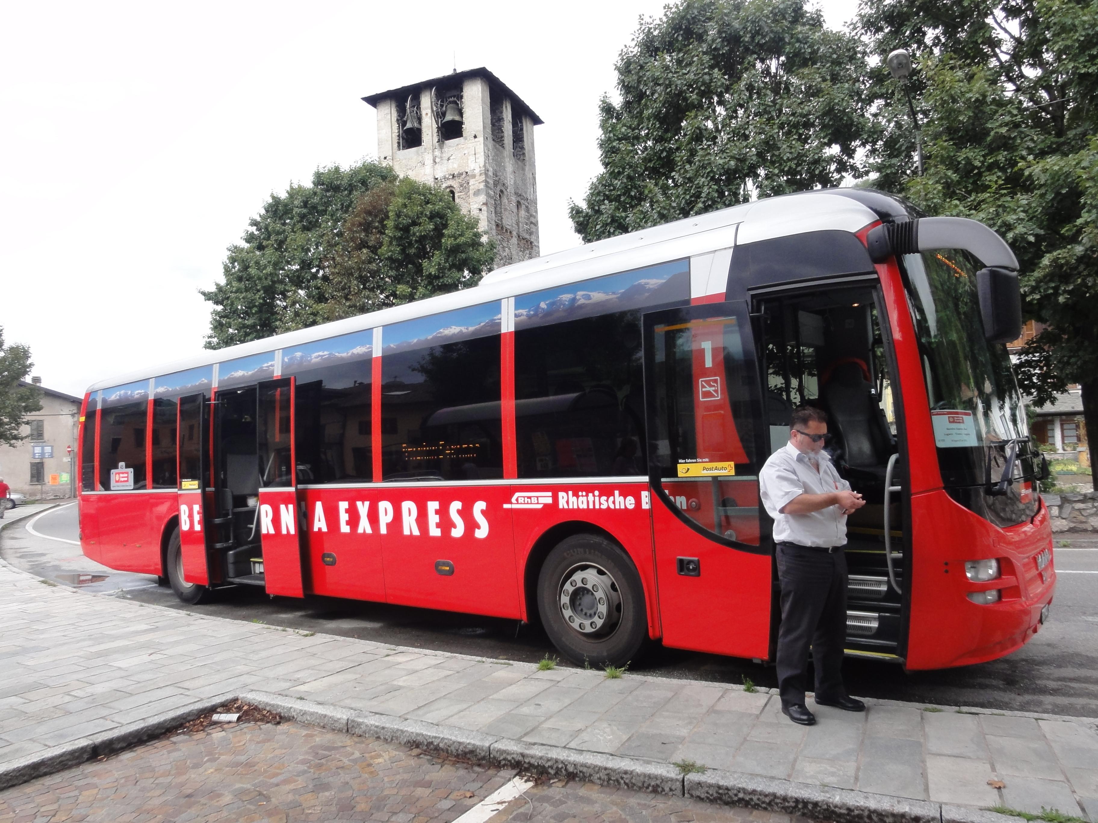 Bernina Express bus connection for travellers continuing toward Lugano
