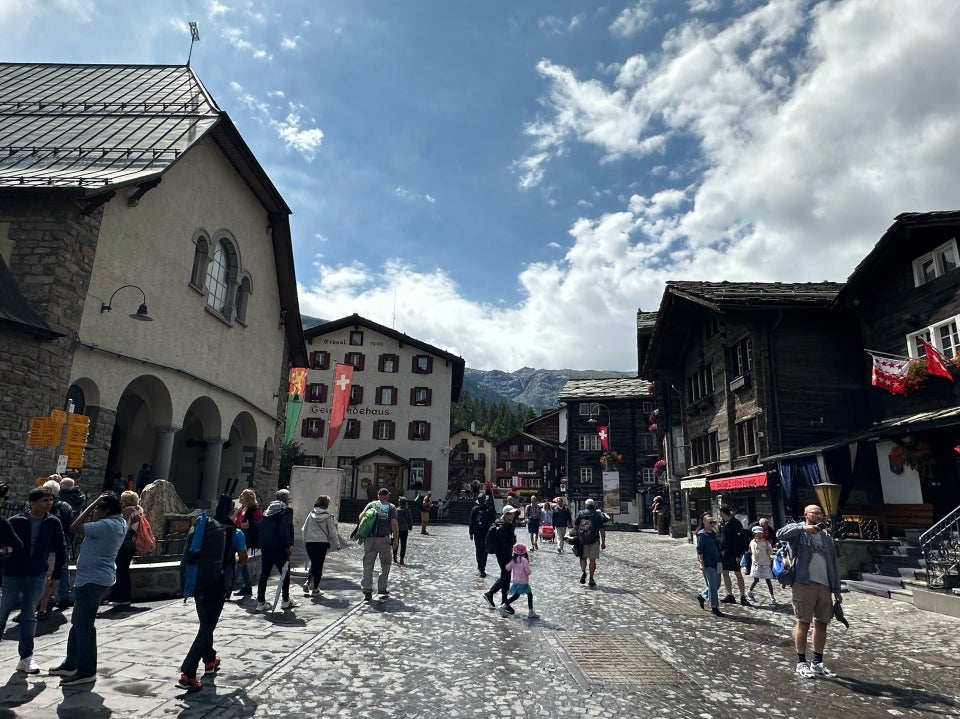 Street near Kirchplatz in Zermatt with traditional alpine architecture